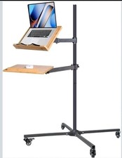 Bed Desk Adjustable Standing Table Rolling Laptop Tray Desk Cart High - Bamboo