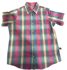 WRANCHER by Wrangler Women s Pearl Snap Shirt Plaid Country Western Size Medium