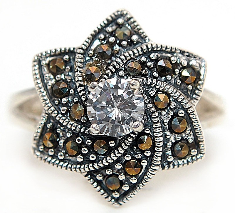 Swiss Marcasite 925 Sterling Silver Ring Sz 9 Z5-3