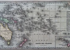 Polynesia South Pacific Hawaii inset Fiji New Zealand 1831 nice miniature map