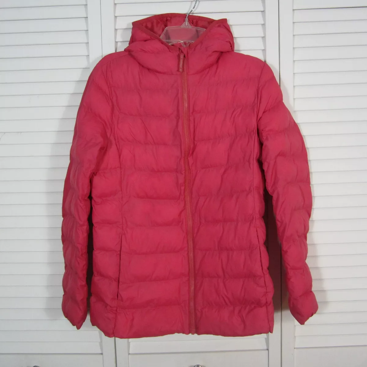 UNIQLO Girls Light Weight Warm Hooded Puffer Jacket Pink Full Zip