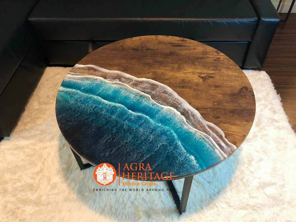 Epoxy Table, dining, sofa, center table top Live Edge Walnut Table ,Custom  Order, Epoxy Resin River Table - Heritage Marble Crafts