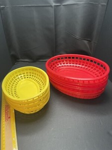 11 Plastic Stacking Lattice Basket Hot Dog Fries Fast Food Yellow & Red