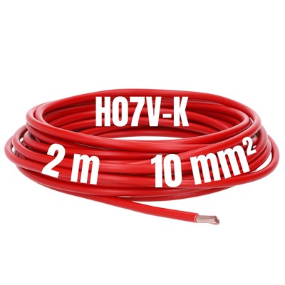 2 Metres H07V-K 10mm² Red Wiring Cable I Core Lead Flexible I Stranded...