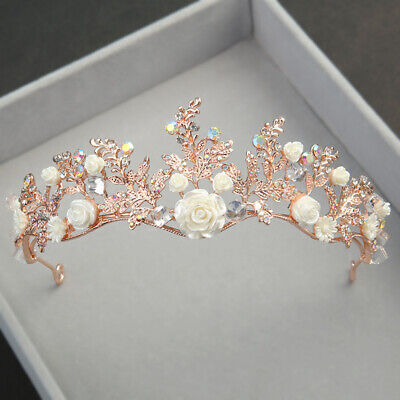 5cm Tall AB Crystal Flower Rose Gold Wedding Queen Princess Prom Tiara  Crown | eBay