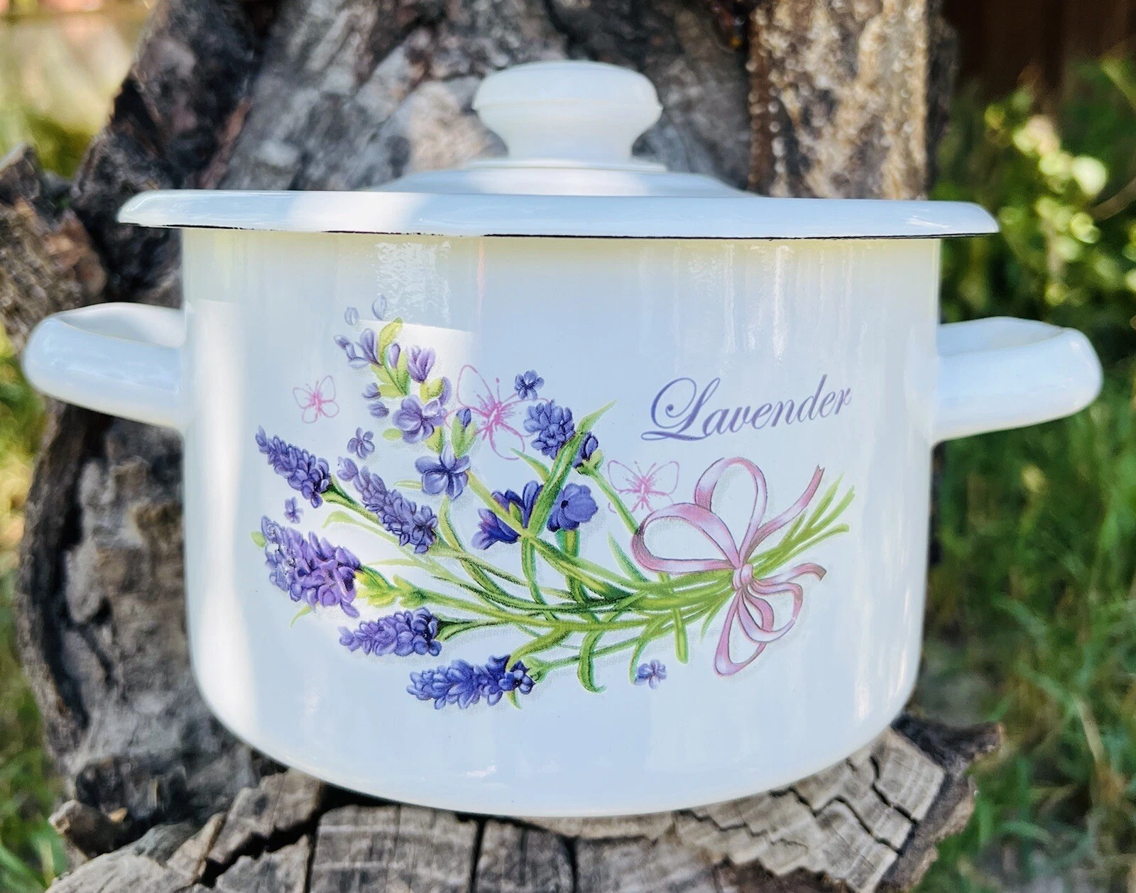 Enameled Stockpot with Lavender Pattern 2L Durable Enamelware Pots from Ukraine