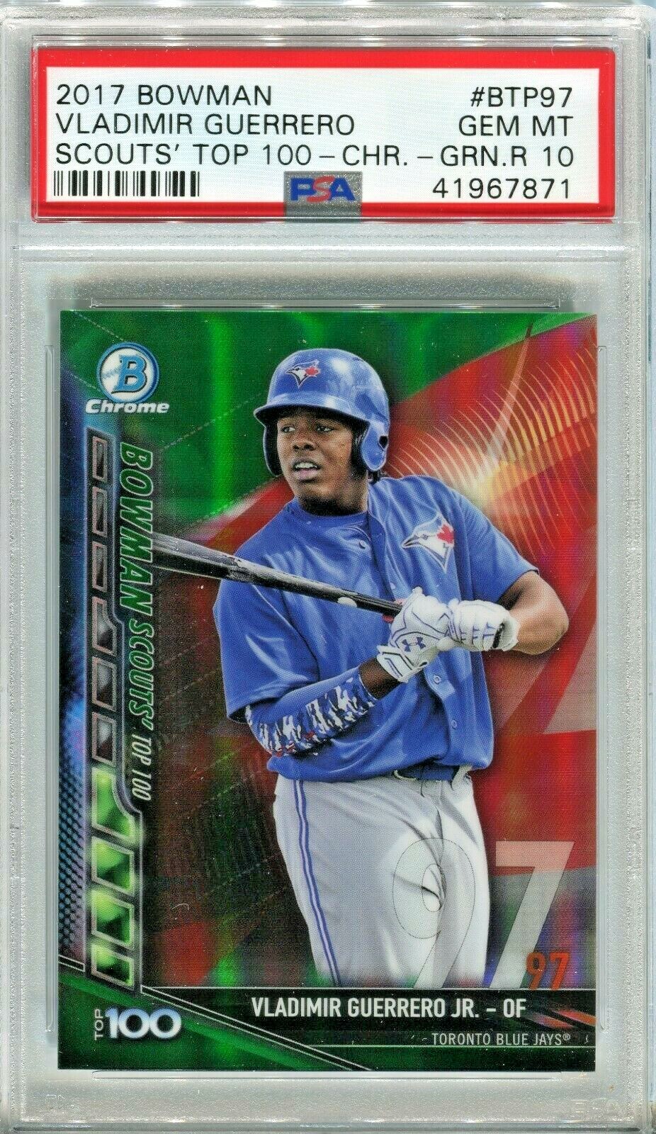 VLADIMIR GUERRERO JR 2017 Bowman Chrome Green Refractor #/99 rookie PSA 10