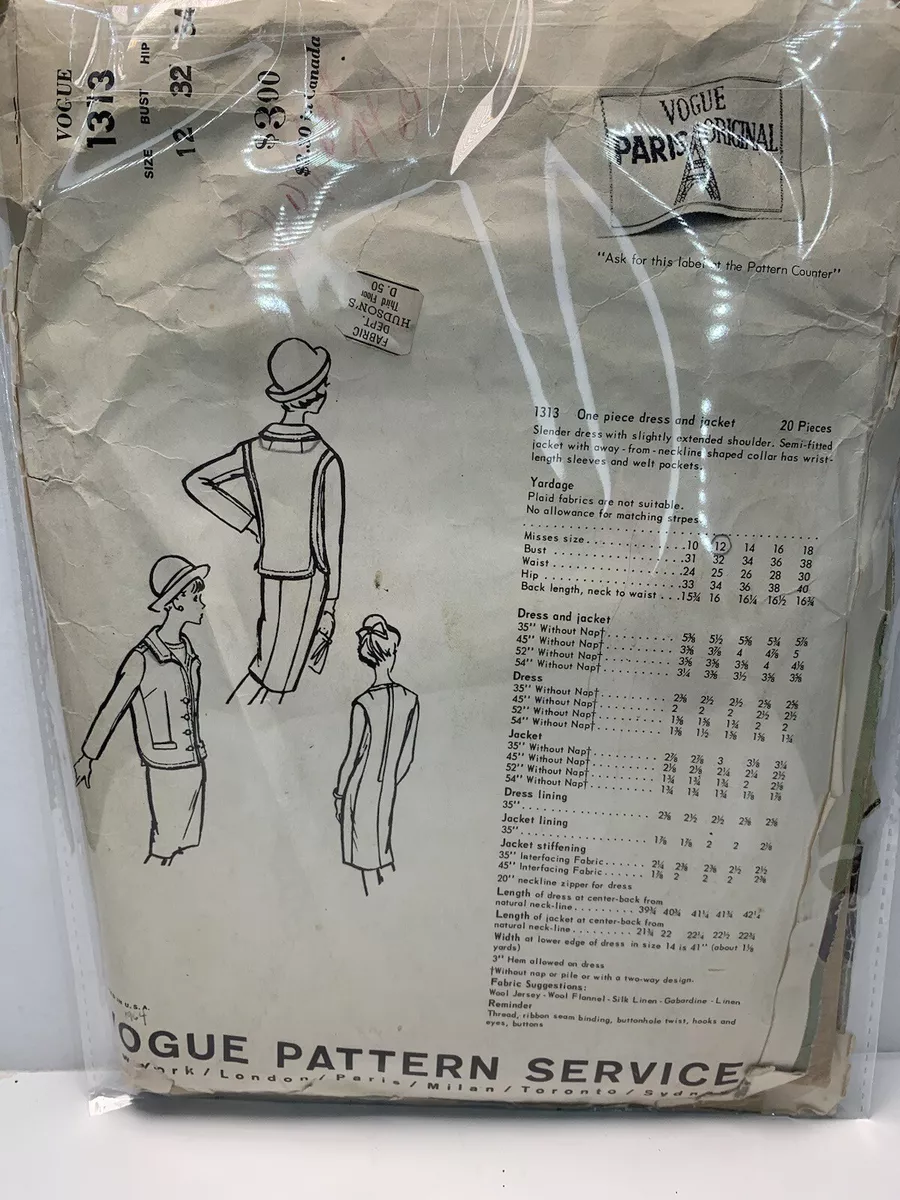 Vogue Paris Original Pattern 1313 Dress Jacket Nina Ricci Size 12