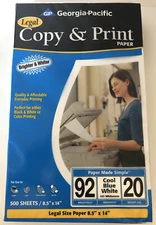 Georgia Pacific Copy & Print 8.5”+14” Legal Paper 500 sheet 20 Weight 92 Bright