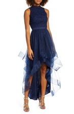 Chi Chi London Thaiza HighLow Embroidery & Tulle Evening Gown SZ 8 Navy