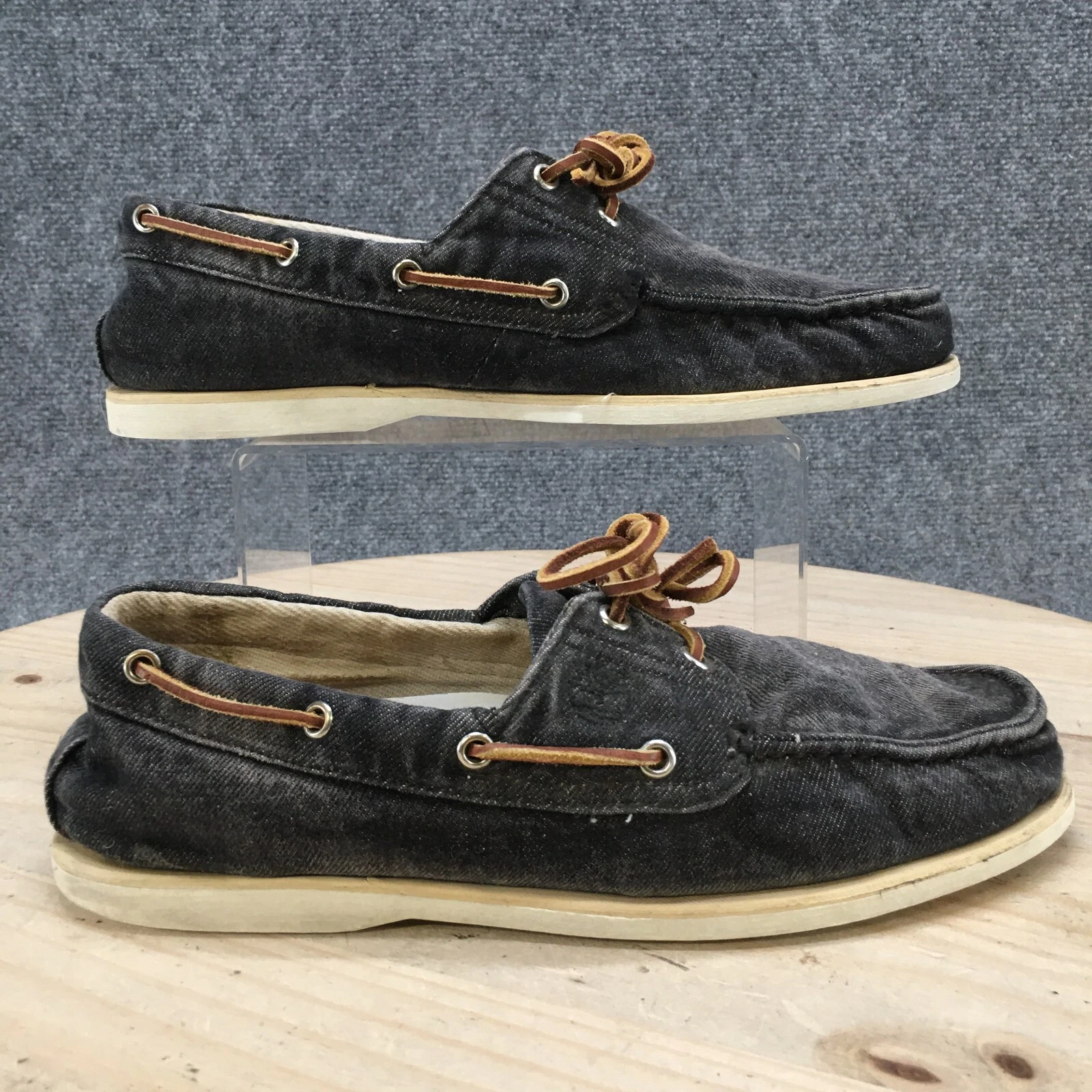 Scarpe da barca Timberland da uomo 10 M 2 con occhi piatti slip on tessuto nero comfort casual
