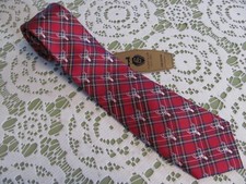 Class Club silk Tie Youth Size Red Tartan Plaid Deer Rack Logo AOP Skinny 50 x 3