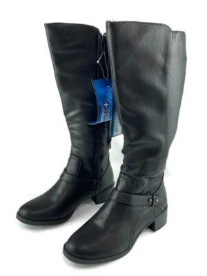 Botas Easy Street Mujer Anchas Negras 15 pulgadas Jewel Plus Medio Pantorrilla Imitación Cuero 30-9561 - Imagen 1 de 4