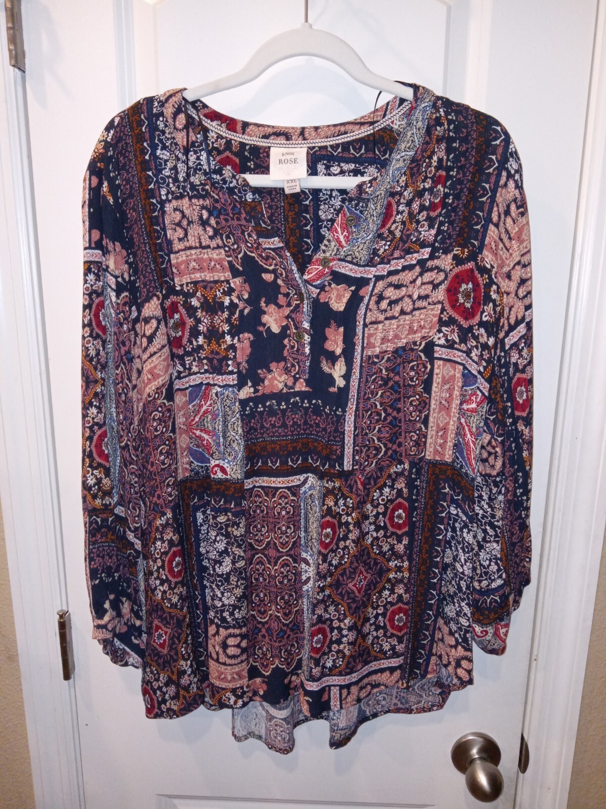 Knox Rose Floral PATCHWORK Pattern Pullover High … - image 1
