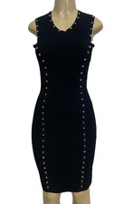 Michael Kors Collection Dress Black Studded Sheath Mini Sleeveless Stretch S