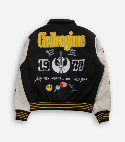 New CIVIL REGIME Star Wars Rebellion Patch Collared Letterman Jacket Black Small - Picture 9 of 12