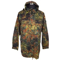 German Bundeswehr Flecktarn Camo Military Parka Jacket GR13 XL Tall Hood
