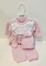 Will'beth Preemie Baby Girl "Welcome Baby" Knit Outfit Booties Hat NWT Sz00
