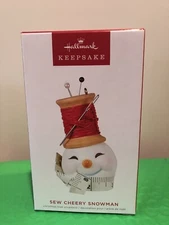 Hallmark 2022 Sew Cheery Snowman Sewing Thread Needle Christmas Ornament 