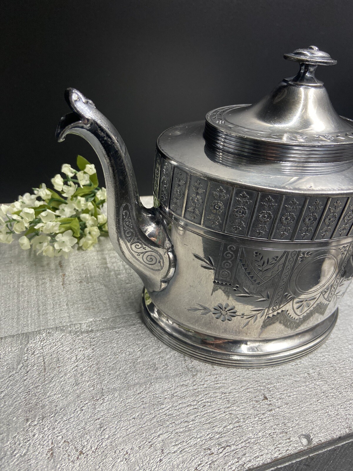 18661898 SIMPSON HALL MILLER Triple Silver Plate TEAPOT & CREAMER Set