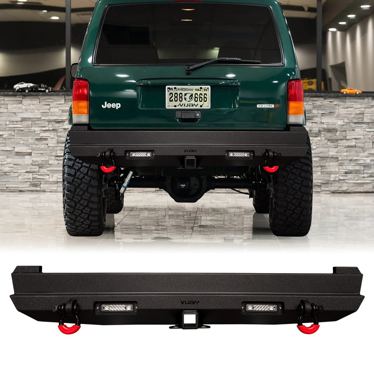 Black Texture XJ Rear Bumper w/D-ring and LED Light Fits 84-01