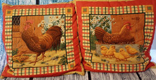 CHICKEN AND CHICKS IN THE FARMYARD THROW PILLOW AND ROOSTER IN FARMYARD QTY 2