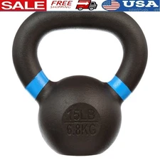 Cast Iron Kettlebell 15lbs Solid Construction Comfort Grip Full Body Workout New