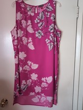VINCE CAMUTO Sleeveless Pink, White, Black Floral Midi Dress Side Slits Size XL