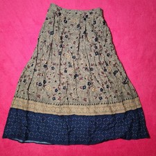 Sag Harbor Floral Rayon Flare Long Skirt Elastic Waist Brown Navy 1X Plus