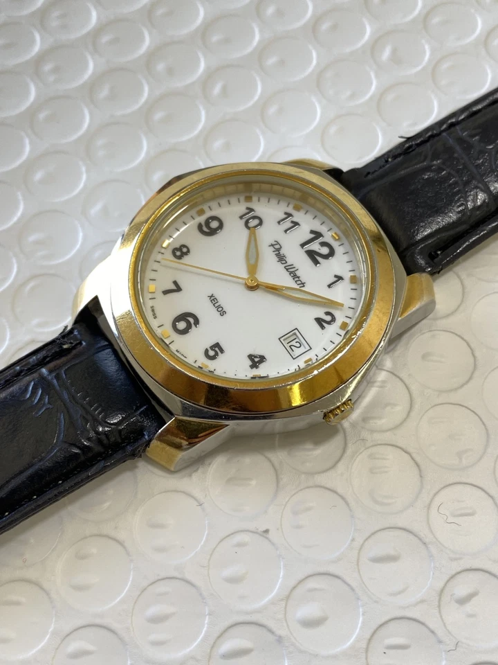 Vintage Philip Watch XELIOS Quartz Men's Watch 41mm White Dial Date Swiss Gold - Image 4 of 4