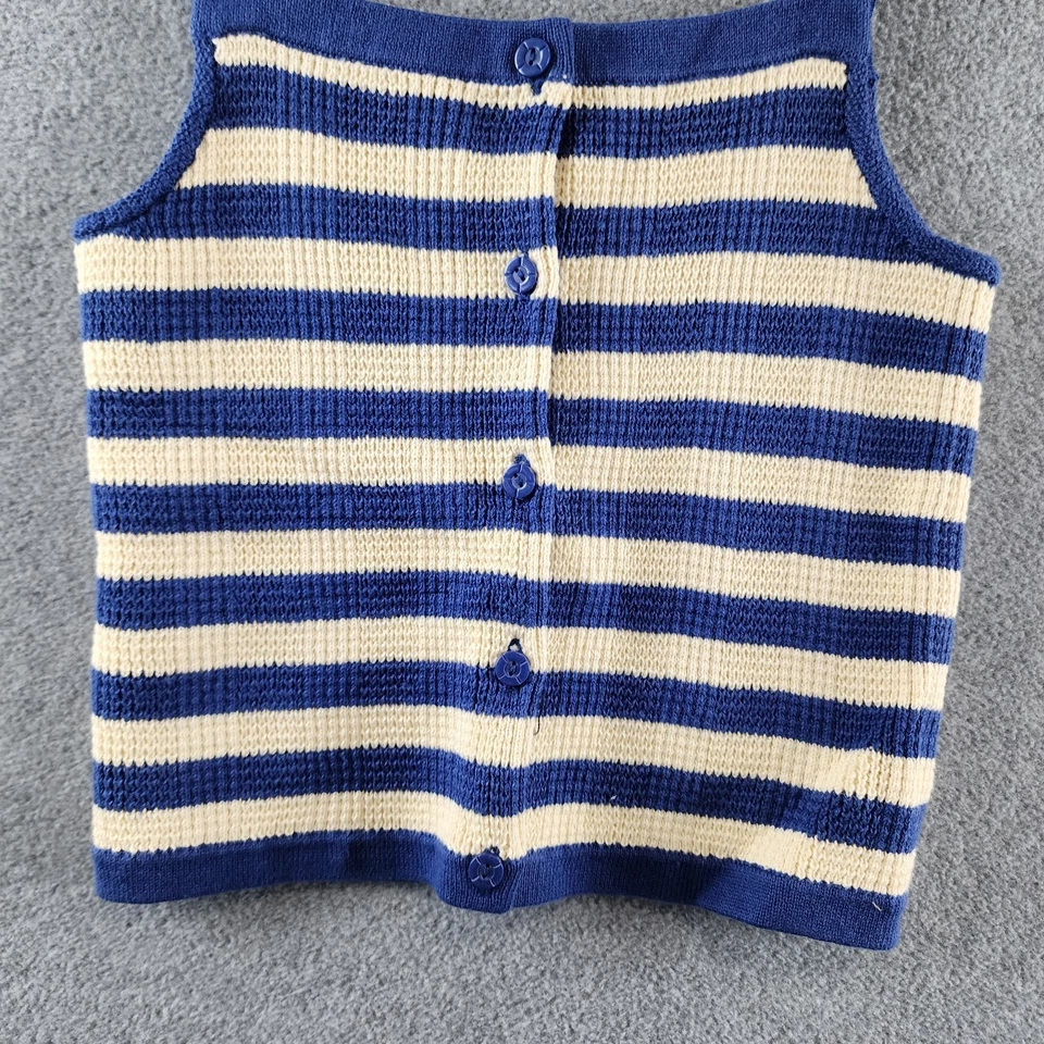 Conjunto de suéter y pantalones cortos Polo Ralph Lauren sin mangas a rayas para niñas 6X azul/crema Foto 4 de 4