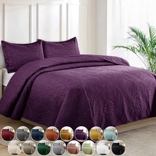 3 Piece Ultrasonic Quilted Bedspread Queen King Size Embossed Coverlet Bed Throw