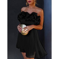 Commense Black Strapless Ruffle Party Mini Dress Flirty Occasion Size S