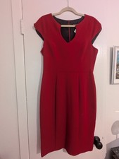 Red v-neck dress, professional work dress