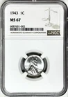 1943 LINCOLN STEEL CENT NGC MS67