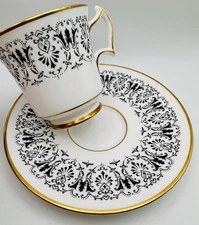 Vintage Royal Chelsea Black White Sheringham Cup & Saucer Teacup Nouveau Design