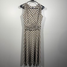 AA Studio AA Taupe Polka Dot Dress Women's Size 8 Sleeveless Midi Retro Pin Up