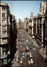 Vintage Madrid Avenida Jose Antonio Postcard Spain 1960s Color Photo Stamps