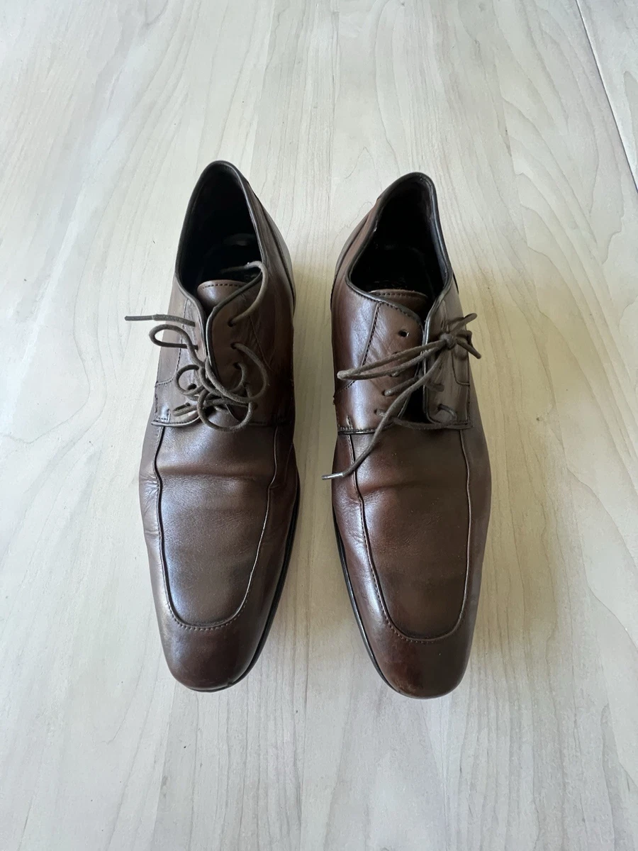 Hugo Boss Men\'s Brown Leather Oxford Dress Shoes Size 7.5 US Italy Floor Sample BOSS - Italian-made Oxford shoes in burnished leather - Dark  main image 4