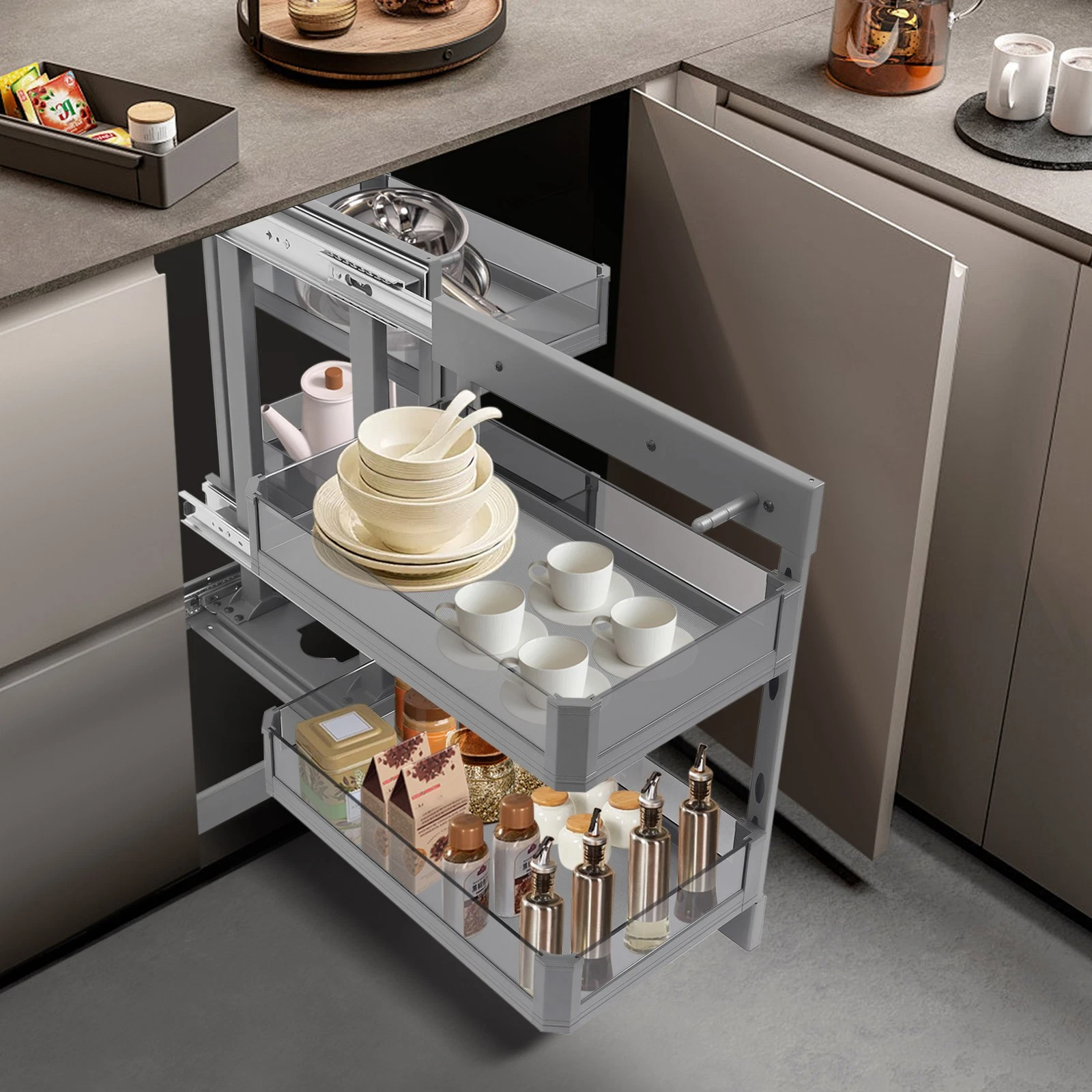 Blind Corner Cabinet Organizer Corner Pull Out Organizer for Kitchen 63*50*59cm