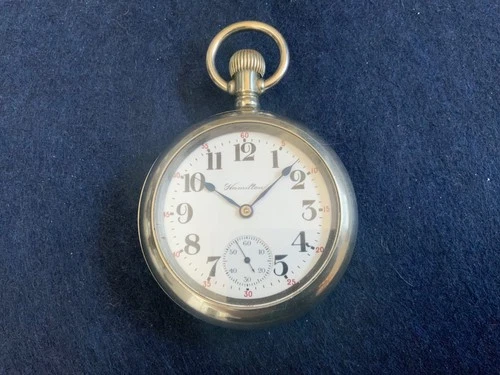 ANTIQUE 1918 Hamilton 924 17j 18s Pocket Watch Train Engraved Case Near Mint RUN