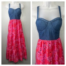 Bog Collective Denim Corset Sleeveless Dress Fits Size Small Summer Tropical