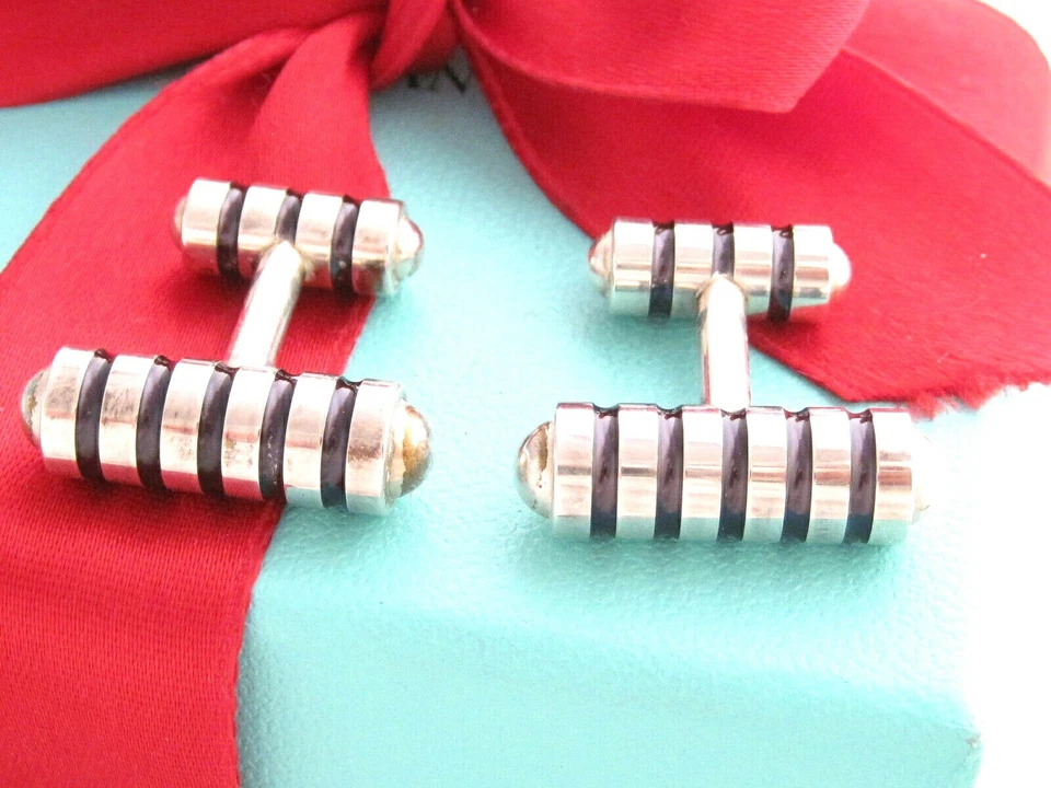 Gemelos Tiffany & Co plata negro esmalte ranura Picasso gemelos eslabones Foto 2 de 4