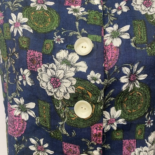 Womens Handmade Size M Shirt Vintage 60’s 70’s Floral Blouse Top Blue White - Picture 3 of 5