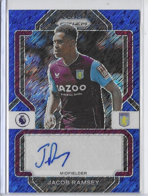 2022-23 Panini Prizm EPL JACOB RAMSEY Blue Shimmer Auto #S-JRY FOTL Aston Villa