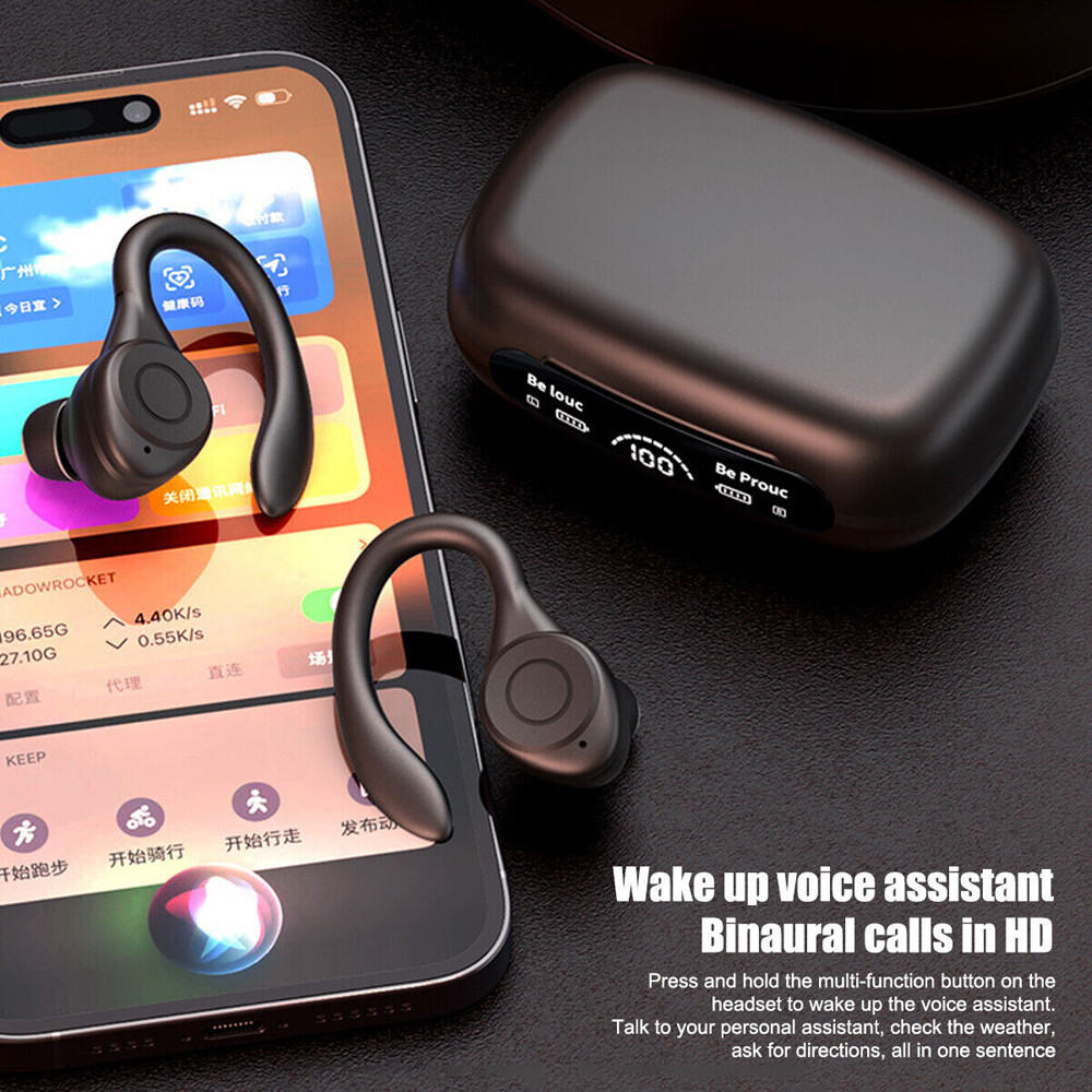 Bluetooth 5.3 TWS Wireless Earbuds With Ear Hook - Stereo, Waterproof, Noise Cancelling, 1000mAh Case