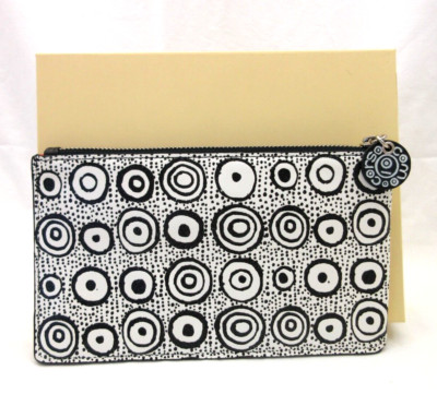10 Corso Como Milan Italy Leather 8x5'' Zip Top Pouch Accessory Cosmetics Circles