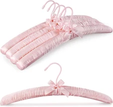 Padded Hangers for Women Clothing 17-Inch Satin Hangers 5 Pack Thick Foam Pink