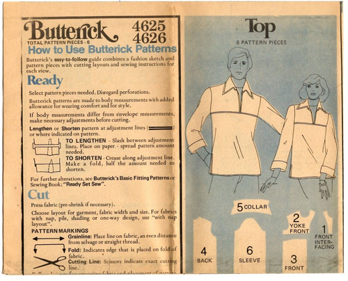 TUNICA TOP DONNA VINTAGE ANNI '70 Butterick modello cucito donna 4625 medio NON TAGLIATO - Foto 3 di 4
