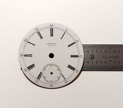 Vintage Original Pocket Watch Dial Century 45.5 mm Roman Numerals White 2 Feet